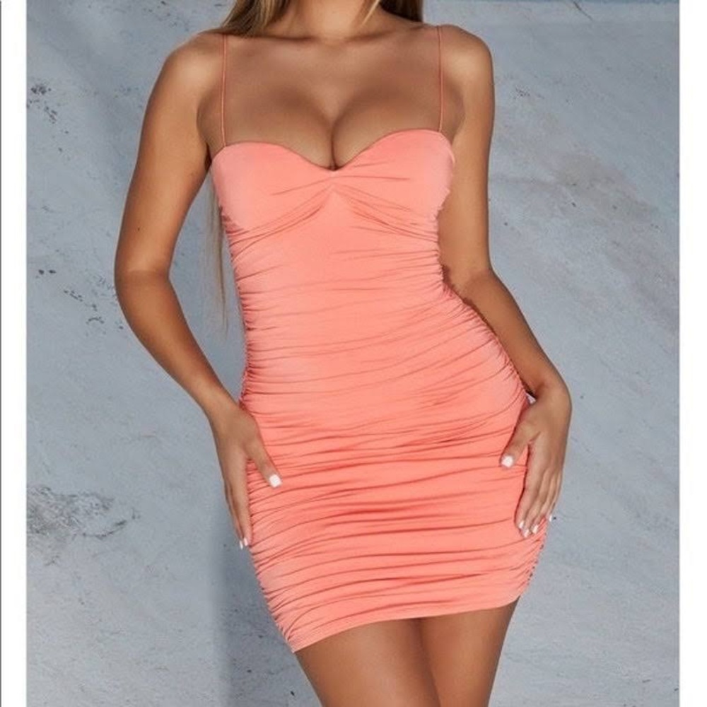 Coral Rouched Mini Dress